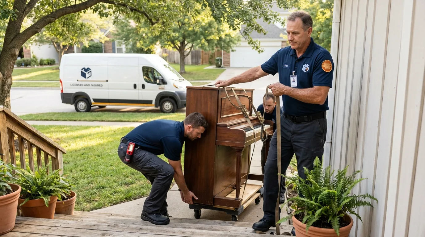 Licensed piano movers securing grand piano in Irvine, KY